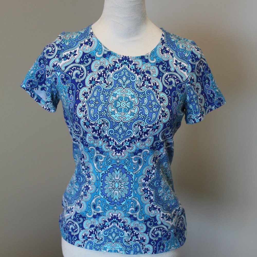 Talbots, Paisley Blue & White Top, Petite Small